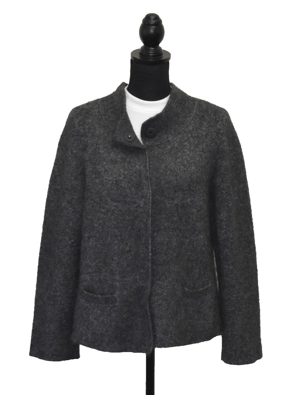 A6 Auth EILEEN FISHER Black Mohair/Angora/Cashmere Blend Snap Front Jacket Sz S